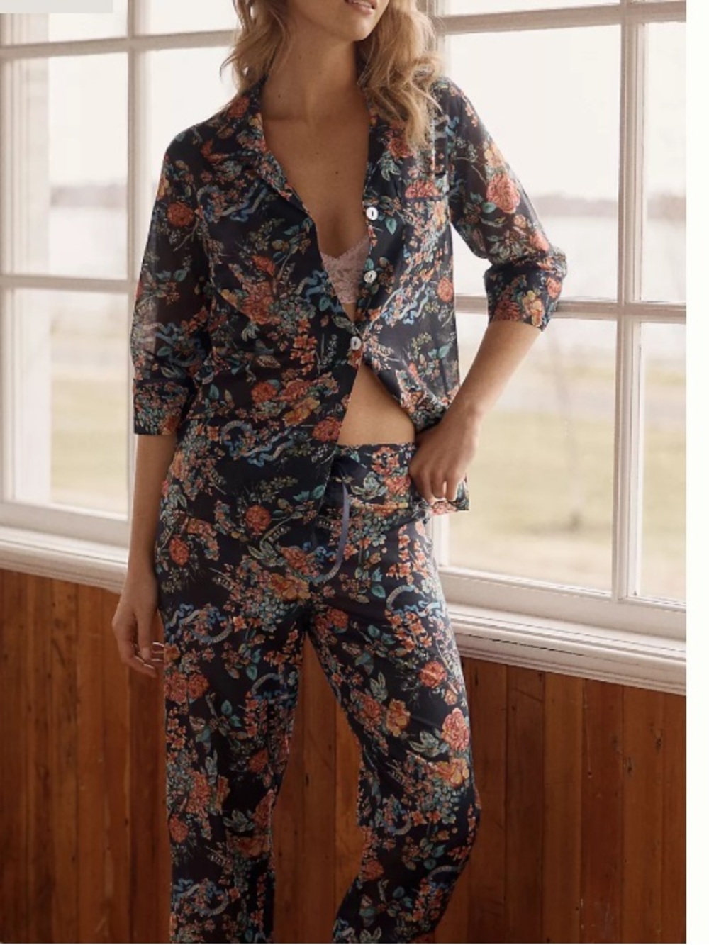 Papinelle Layla Floral Crop Cotton Voile Pajamas Organic Cotton lightweight Set